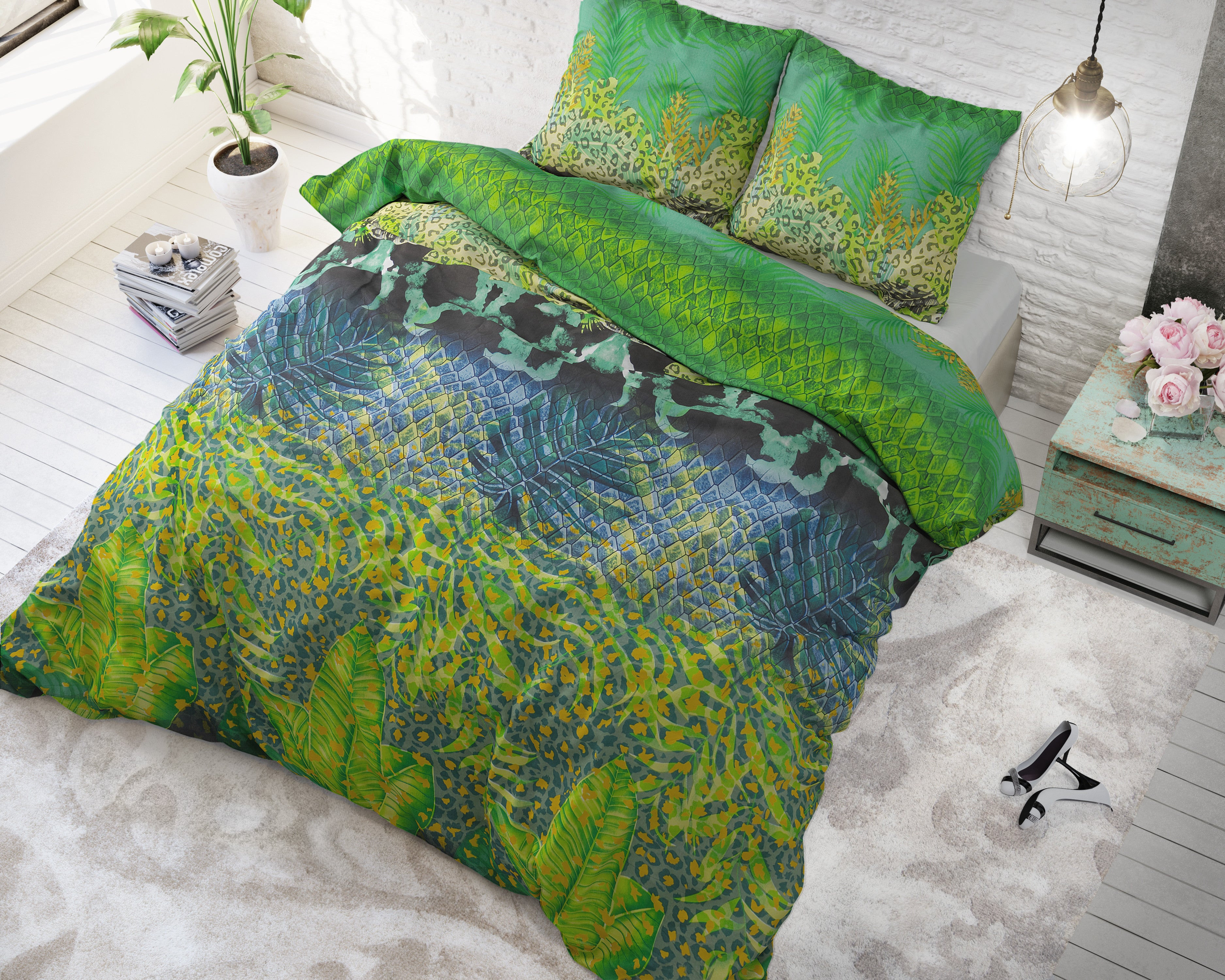 RoyalTextile - Asian Forest Dekbedovertrek Katoen - Groen - 200 x 220