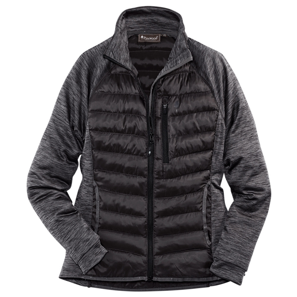 Pinewood® Dames Fleecevest Abisko Hybrid Power Fleece Jacket, zwart-grijs, Maat: XS