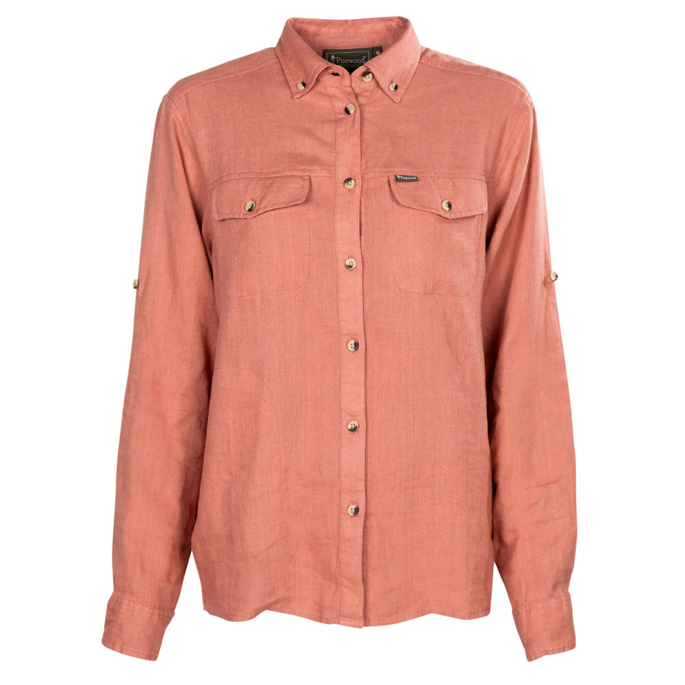 Pinewood® Damesblouse Värnamo Naturesafe Linen L/S Shirt Ws, brick pink, Maat: XS