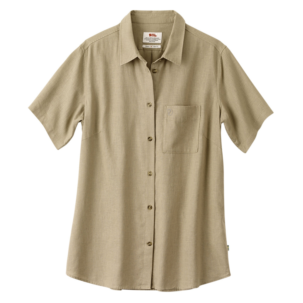 Fjällräven Dames blouse Övik Travel Shirt SS W, beige, Maat: XL