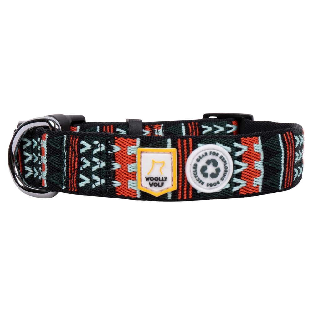 WOOLLY WOLF Hondenhalsband Explorer, groen-oranje-munt, Maat: S