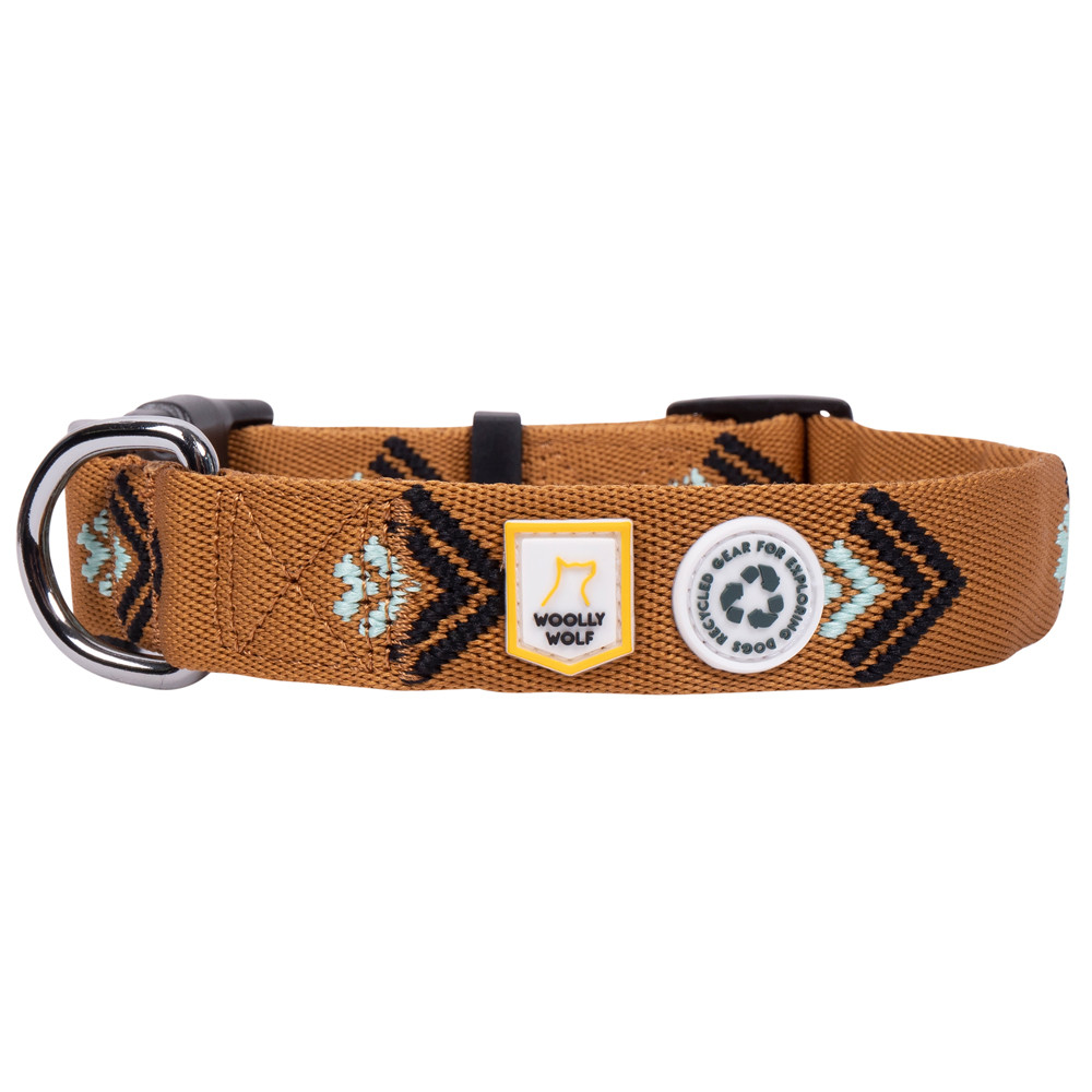 WOOLLY WOLF Hondenhalsband Explorer, oker-zwart-munt, Maat: S