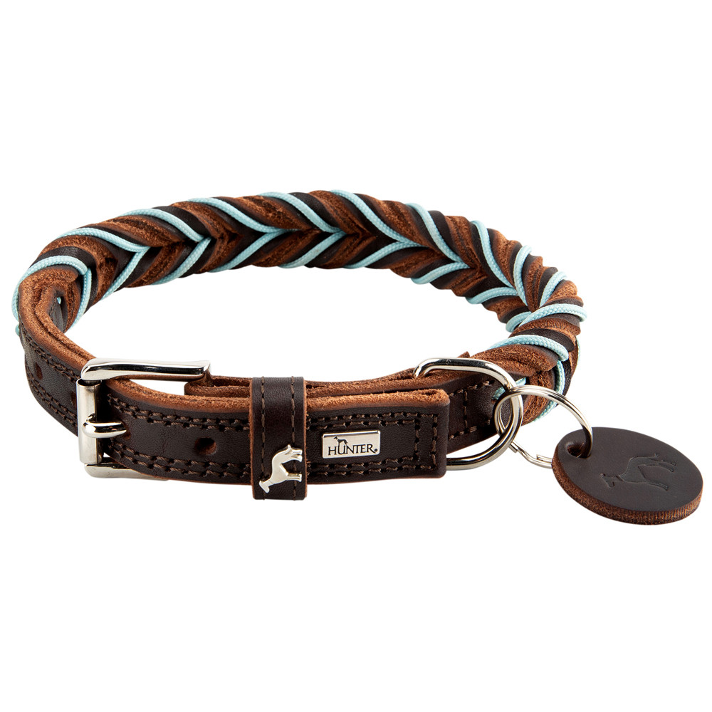 HUNTER Hondenhalsband Solid Education Cord, bruin-turkoois, Maat: 45