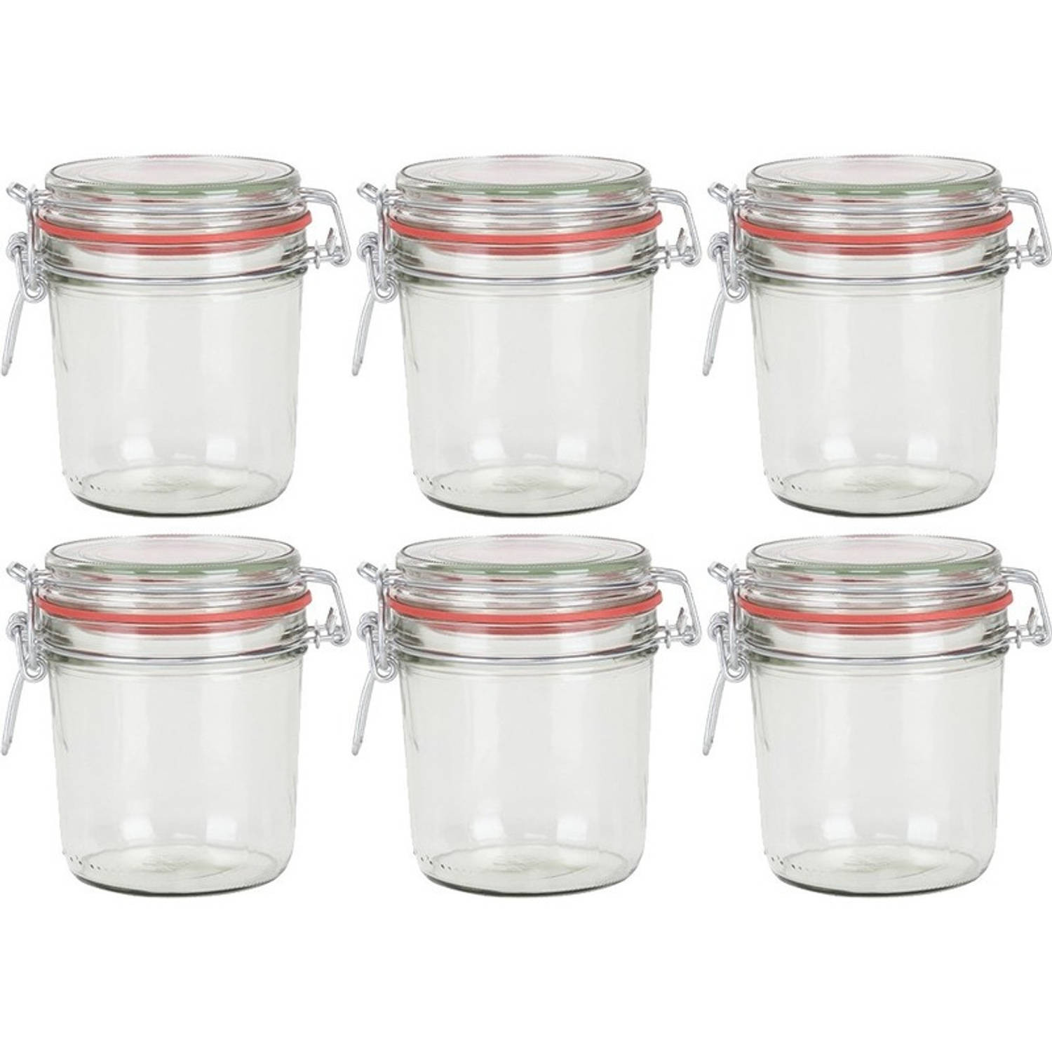 6x Glazen confituren pot/weckpot 400 ml met beugelsluiting en rubberen ring - Weckpotten