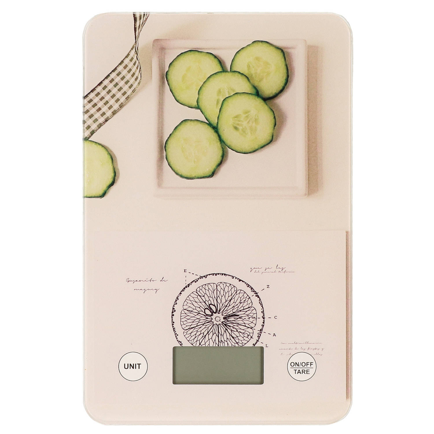 Digitale keukenweegschaal met komkommer druk RVS 23 x 15 cm - Keukenweegschaal