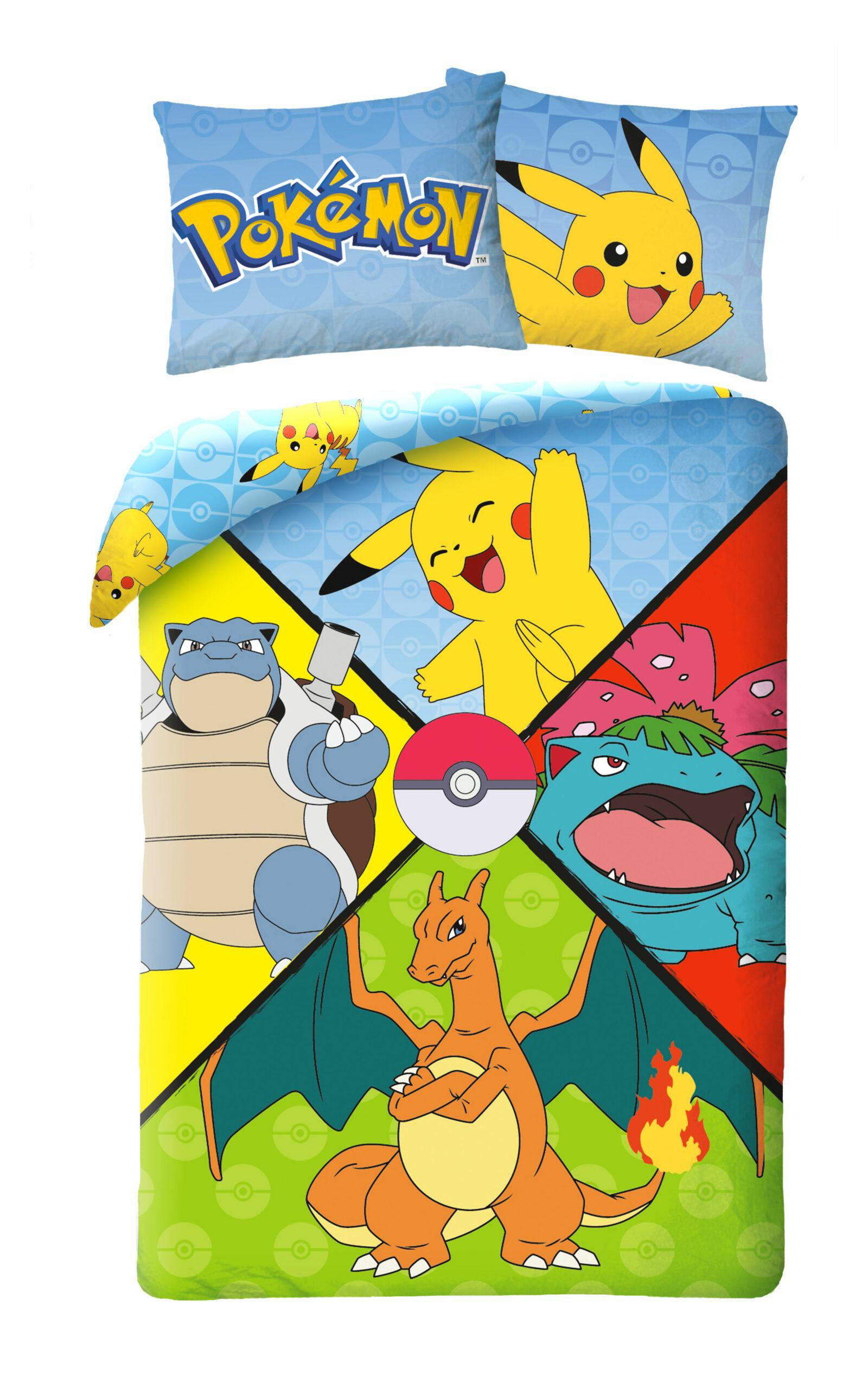 Pokémon Dekbedovertrek Venusaur, Charizard, Blastoise & Pikachu 140 x 200 cm (70 x 90 cm)
