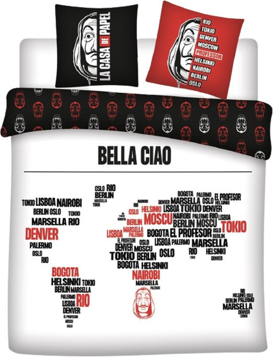 La Casa De Papel Dekbedovertrek bella ciao - Katoen - zwart/wit