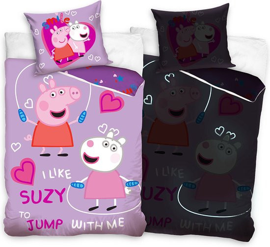 Peppa Pig dekbedovertrek glow in the dark 140x200 cm