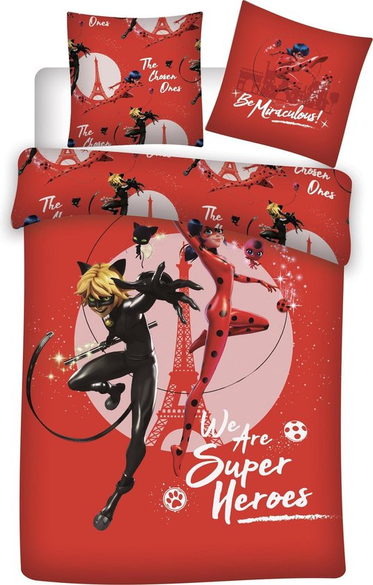 Miraculous Dekbedovertrek Superheroes- 140 x 200 cm + 63 x 63 cm - Polyester