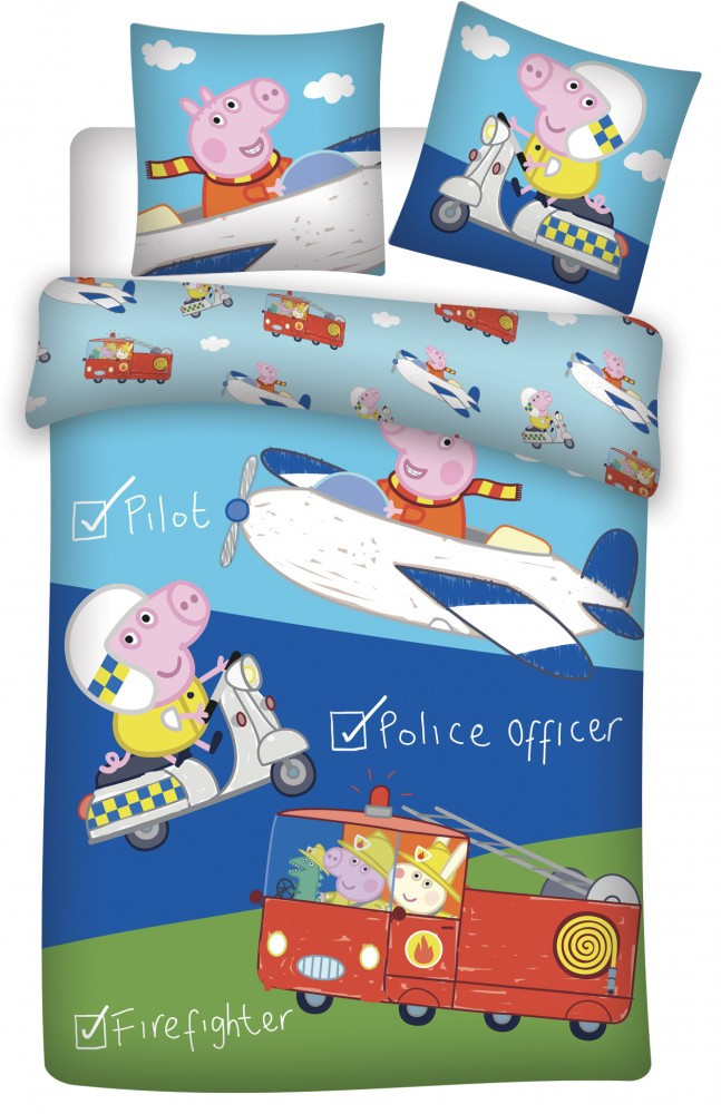 Peppa Pig Dekbedovertrek Pilot, Police & Firefighter 100 x 135 Cm Katoen