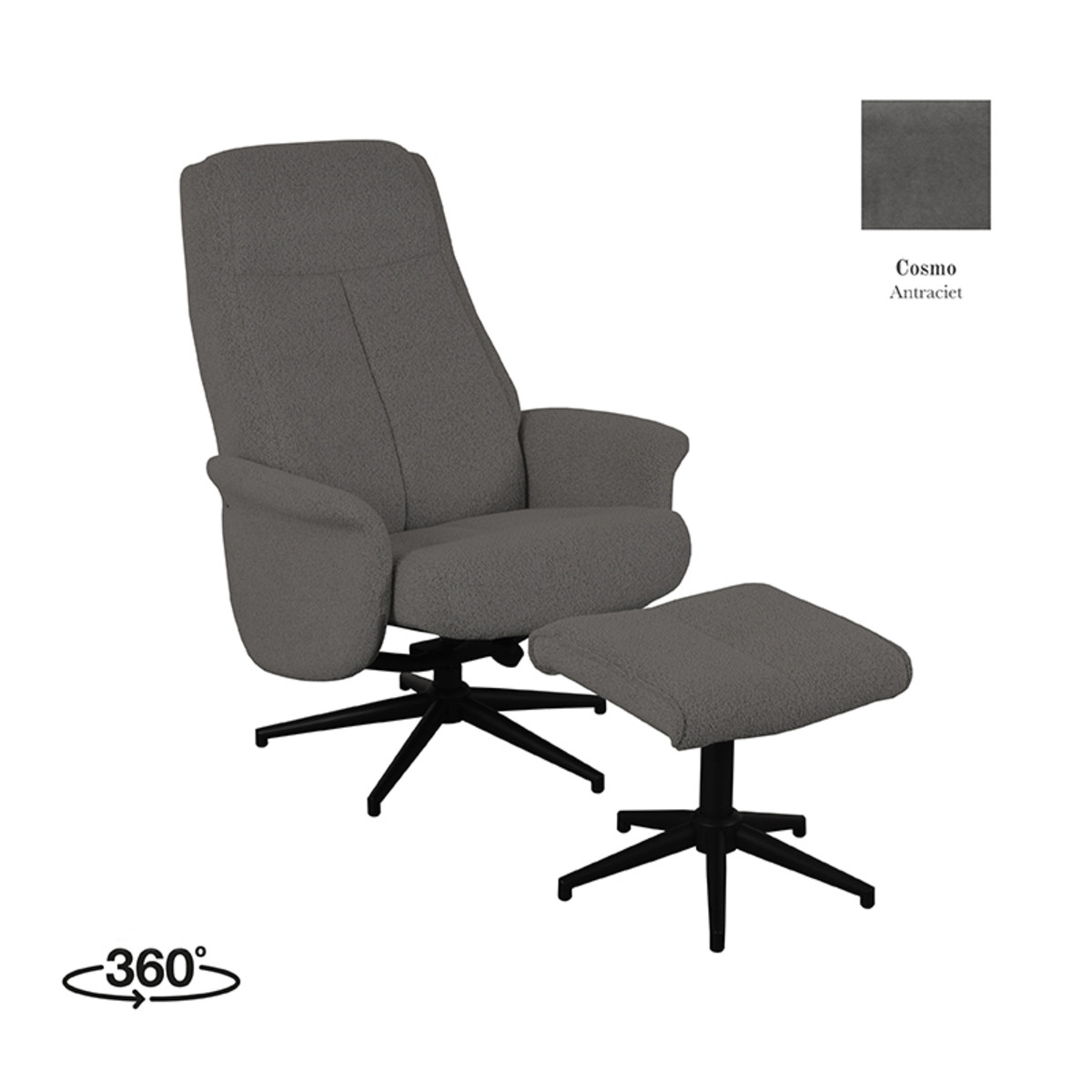 LABEL51 Fauteuil Bergen - Antraciet - Cosmo - Incl. Hocker