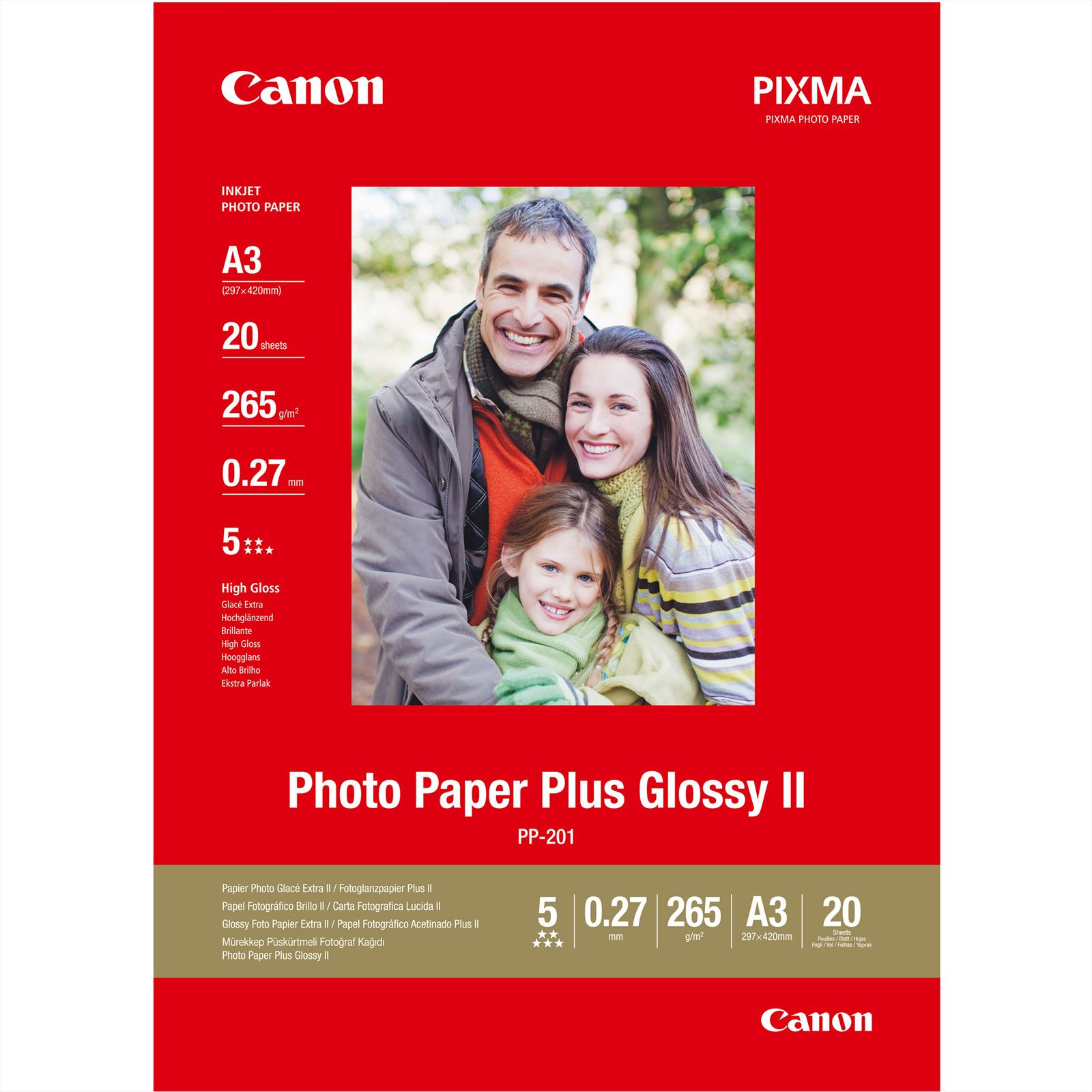 Canon PP-201 A 3 20 vel 265 g Photo Paper Plus Glossy II