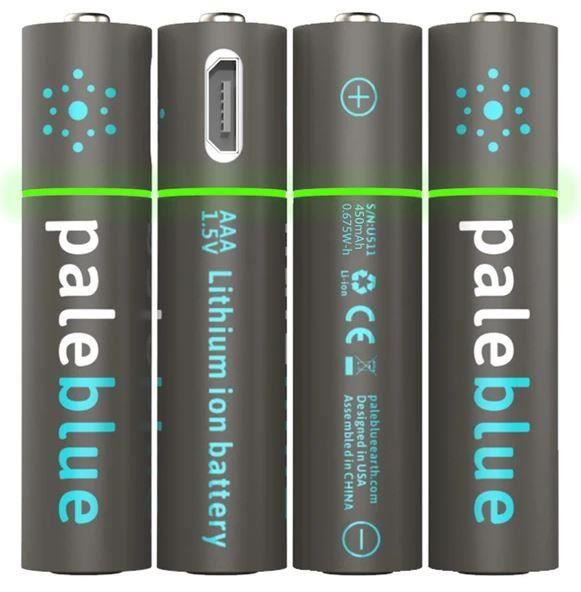 Pale Blue Li-Ion Rechargeabl AAA Battery 4 pack of AAA with 4x1 charging cable