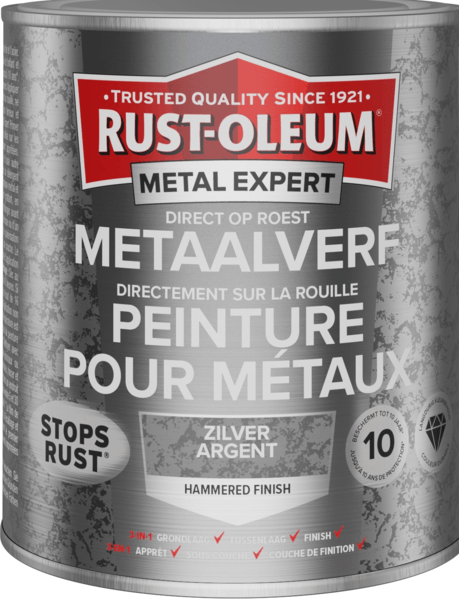 rust-oleum metal expert metaalverf hamerslag zilver 0.75 ltr