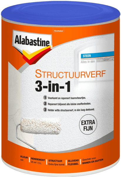 alabastine structuurverf 3in1 extra fijn wit 5 ltr