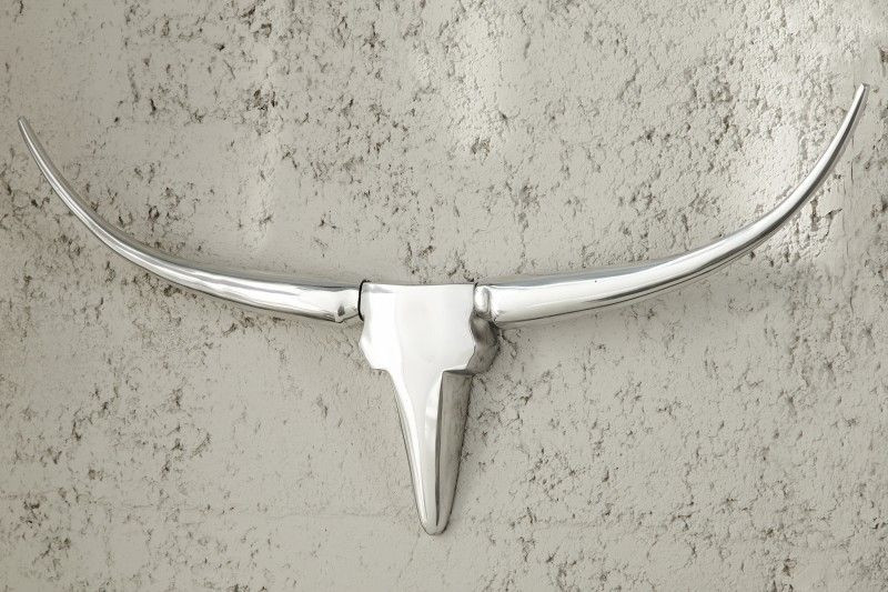 Modern design wanddecoratie BULL 75cm zilver aluminium stierenkop - 20075