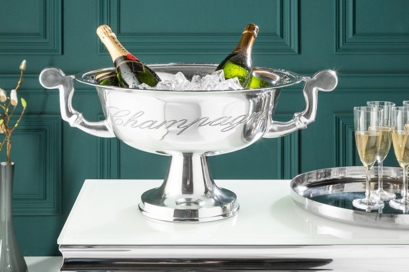 Exclusieve champagnekoeler CHAMPAGNE 65cm gepolijst zilveren flessenkoeler - 21707