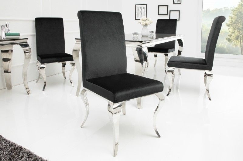 Elegante stoel MODERN BAROK zwart fluwelen stoelpoten van roestvrij staal - 36546
