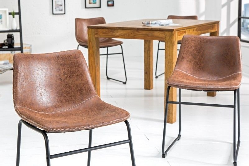 Industrieel design stoel DJANGO vintage bruin met ijzeren frame - 37347