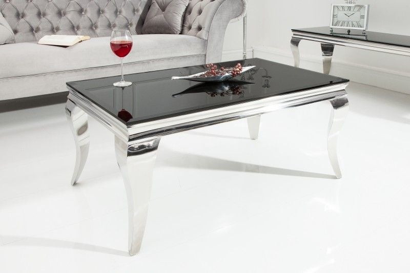 Elegante salontafel MODERN BAROK 100cm zilver met zwart opaal glas - 37352