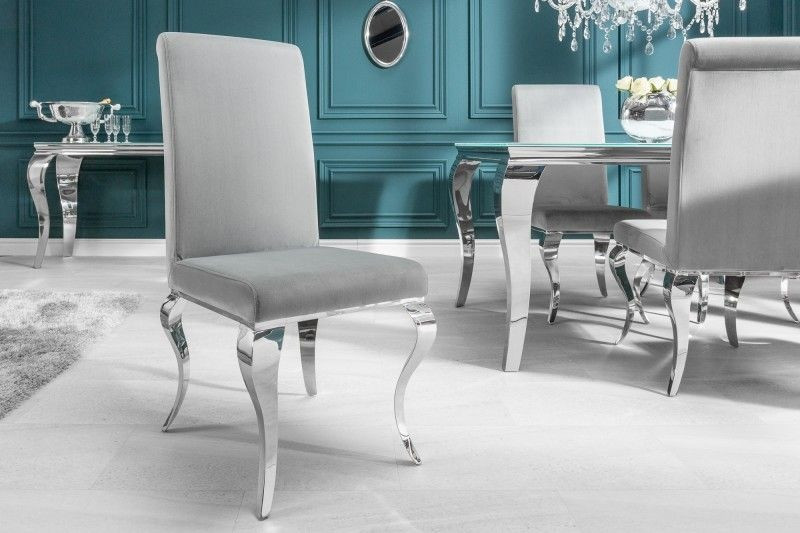 Elegante stoel MODERN BAROQUE edelgrijze fluwelen stoelpoten van roestvrij staal - 37906