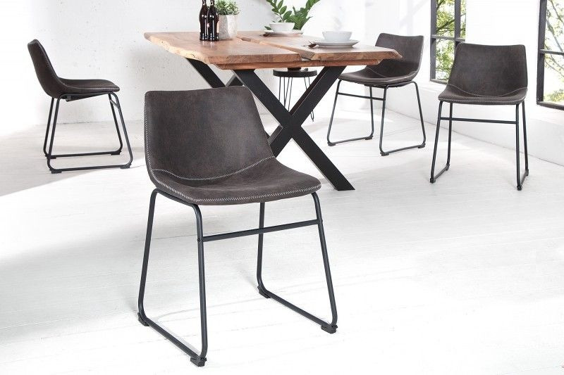 Industriële design stoel DJANGO vintage grijs met ijzeren frame - 38109