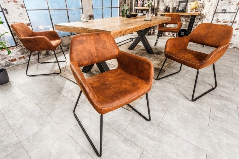 Design stoel MUSTANG antiek bruin microvezel met armleuning - 38387