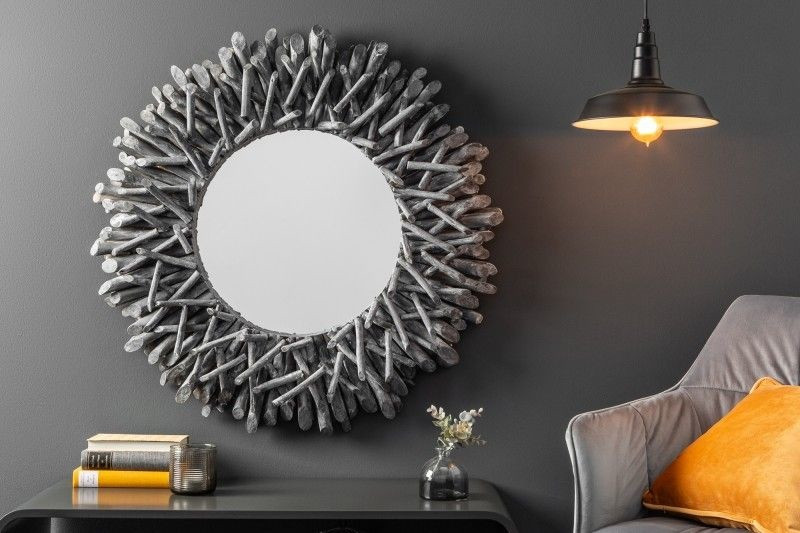 Handgemaakte teakhouten spiegel RIVERSIDE 80cm grijs drijfhout - 38796