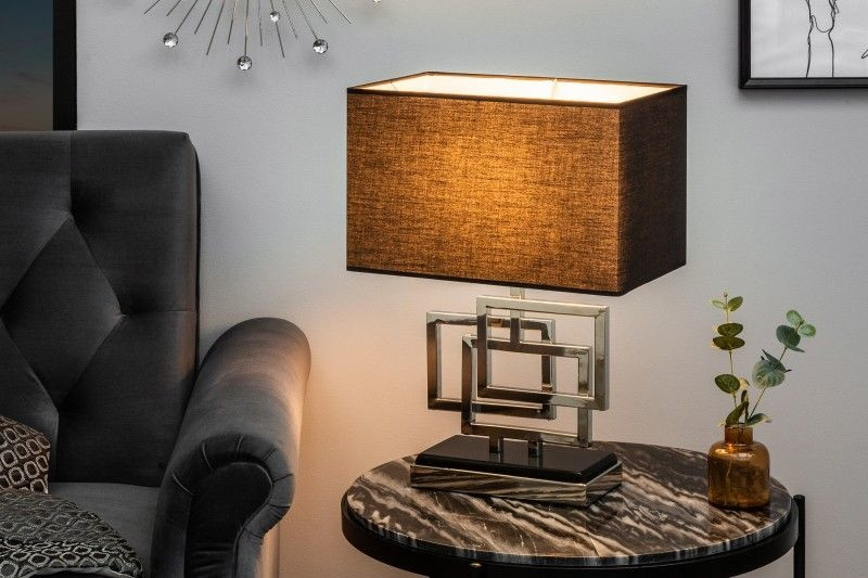 Moderne tafellamp ATLANTIS 56cm zilveren stoffen kap zwart marmeren lamp - 39097
