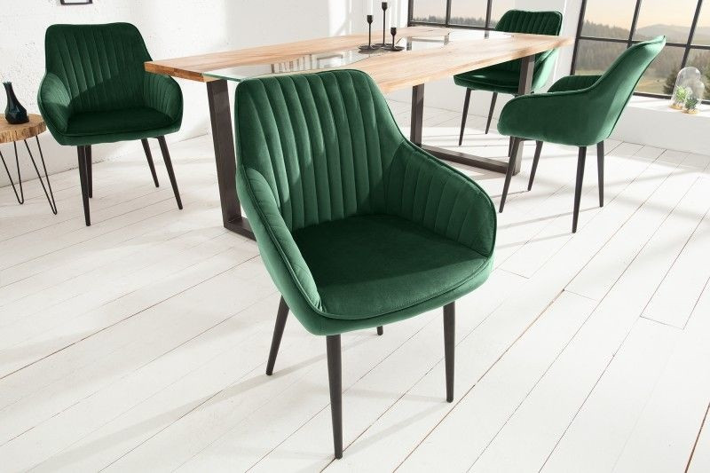 Elegante armleuningstoel TURIJN smaragdgroen fluweel met decoratieve stiksels - 39526