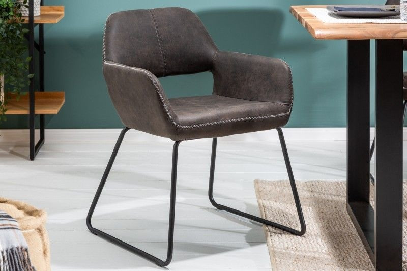 Design stoel MUSTANG antiek grijs microvezel met armleuning - 39795