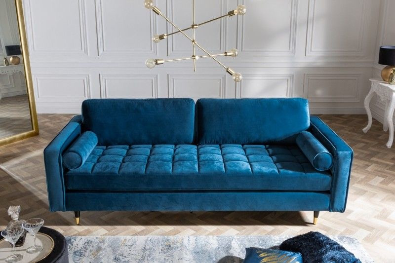 Design 3-zits loungebank COSY VELVET 220cm petroleumblauw fluwelen veerkern - 39844