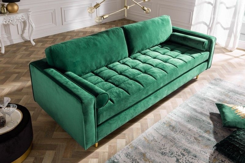 Design 3-zits loungebank COSY VELVET 220cm smaragdgroen fluwelen veerkern - 39845