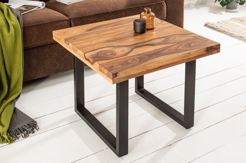 Massief houten salontafel IRON CRAFT 60cm Sheesham steenafwerking Industrieel ontwerp - 39872