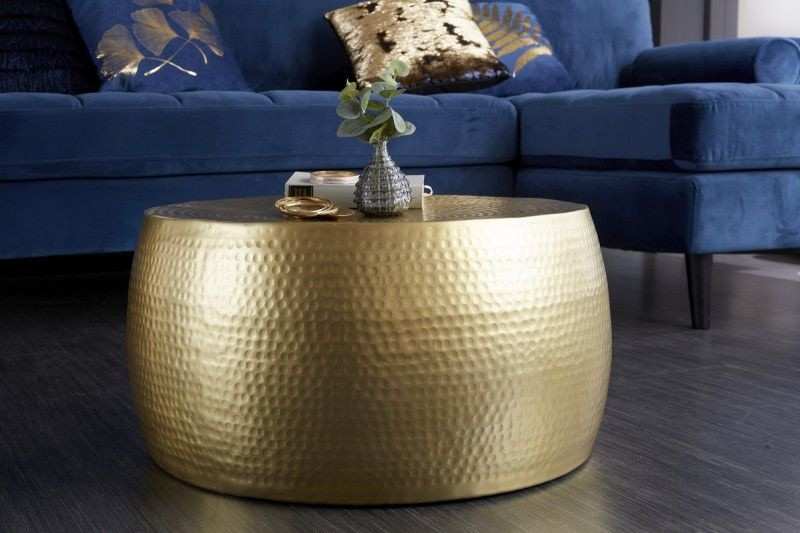 Ronde salontafel ORIENT III 60cm goud metaal gehamerd ontwerp handgemaakt - 39886