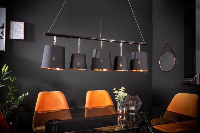 Elegante hanglamp LEVELS 100cm zwartgouden hanglamp met linnen kappen - 40037