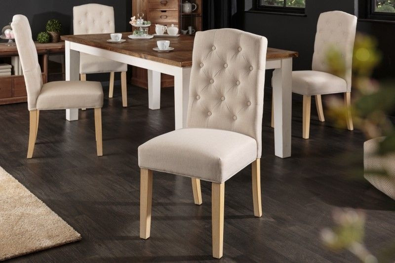 Elegante stoel CASTLE beige met Chesterfield-quilt in landhuisstijl - 40070