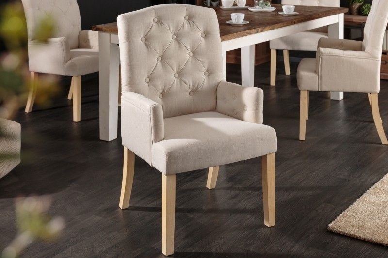 Elegante armleuningstoel CASTLE beige met Chesterfield-quilt in landelijke stijl - 40073