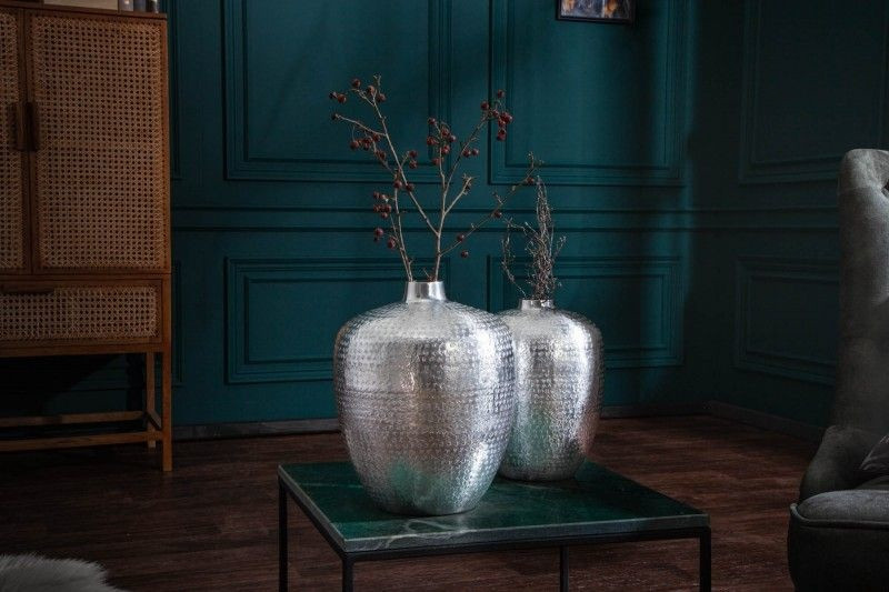 Elegante vazen set van 2 OOSTERSE 33cm zilver met de hand versierd - 40102