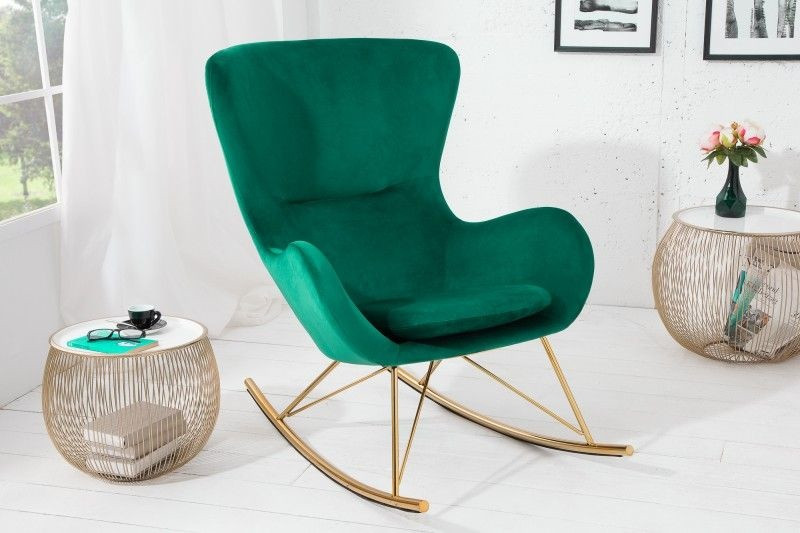 Design schommelstoel SCANDINAVIA SWING smaragdgroen goud fluwelen schommelstoel - 40162