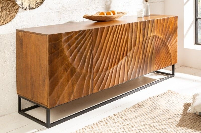 Massief dressoir SCORPION 177cm bruin mangohout gedetailleerd 3D-houtsnijwerk - 40182
