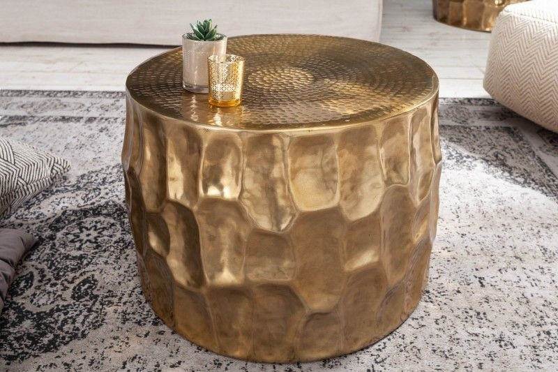 Ronde salontafel ORGANIC ORIENT 55cm goud metaal gehamerd 3D ontwerp handgemaakt - 40227