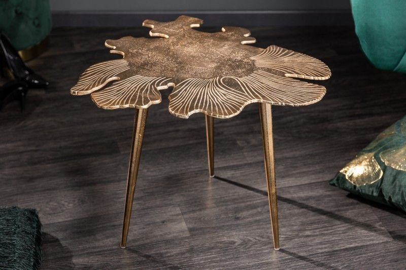 Handgemaakte salontafel ABSTRACT LEAF 60cm goud filigraan bladontwerp - 40390