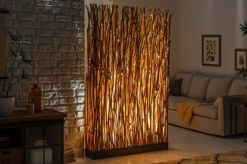 Handgemaakte vloerlamp NATURAL PARAVENT 180cm longan houten scheidingswand - 40505