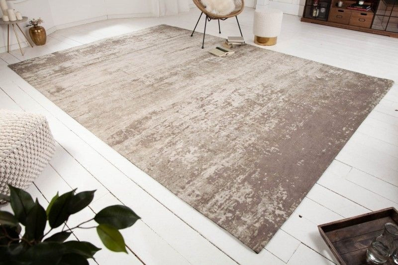 Vintage katoenen tapijt MODERN ART XXL 350x240cm beige-grijs gewassen used look - 40524