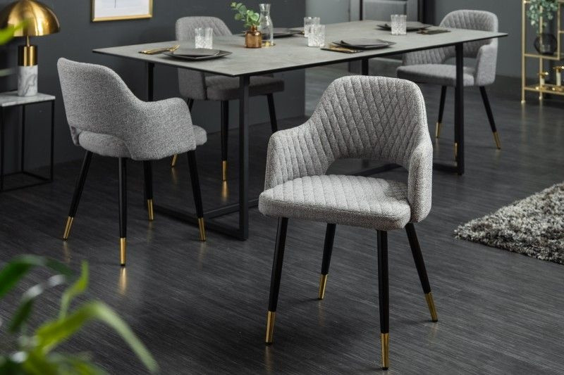 Elegante stoel PARIS lichtgrijs met decoratieve stiksels en gouden voetkappen - 40570