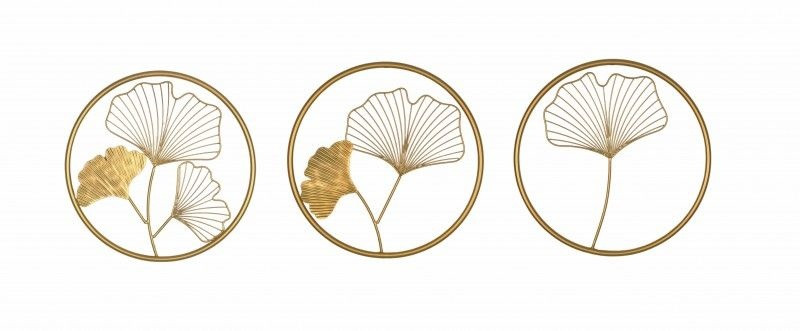 Elegante wanddecoratie set van 3 GINKGO 40cm goud in filigrane bladvorm - 41273
