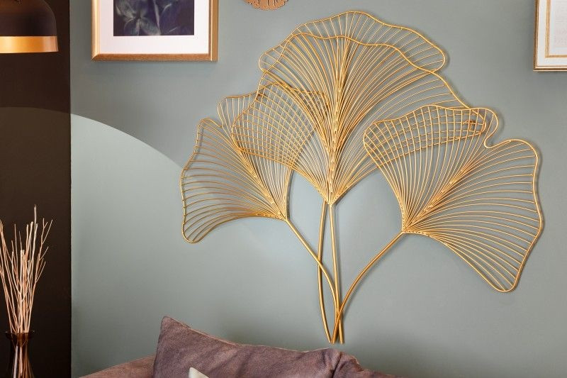 Elegante wanddecoratie GINKGO 90cm goud in filigrane bladvorm - 41274