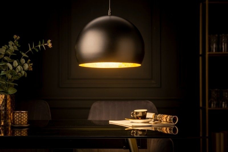 Elegante hanglamp BLACK GOLDEN BALL 30cm zwart met bladgoud look - 41320