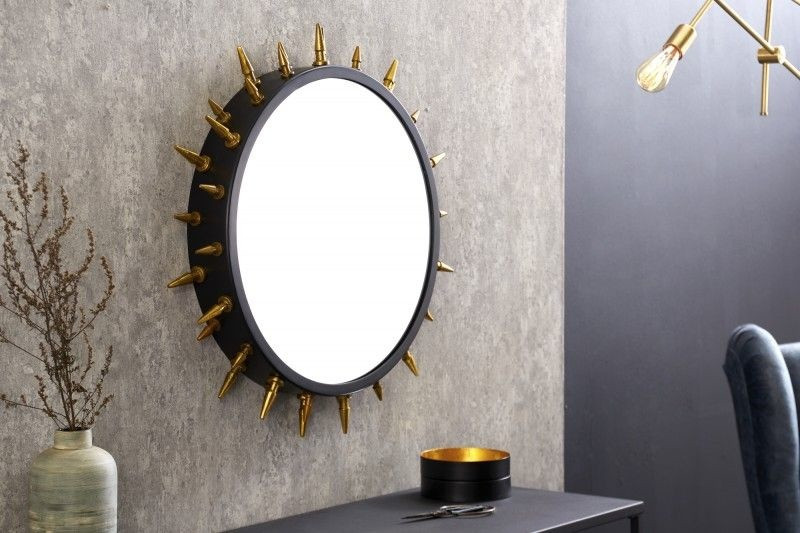 Extravagante spiegel ABSTRACT 66cm zwart goud met klinknagelframe van metaal, handgemaakt - 41766